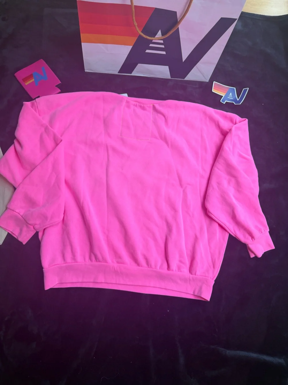 - NWT Aviator Nation Neon Pink LOVER Relaxed Crew Size Small + Tote Bag - Picture 4 of 4